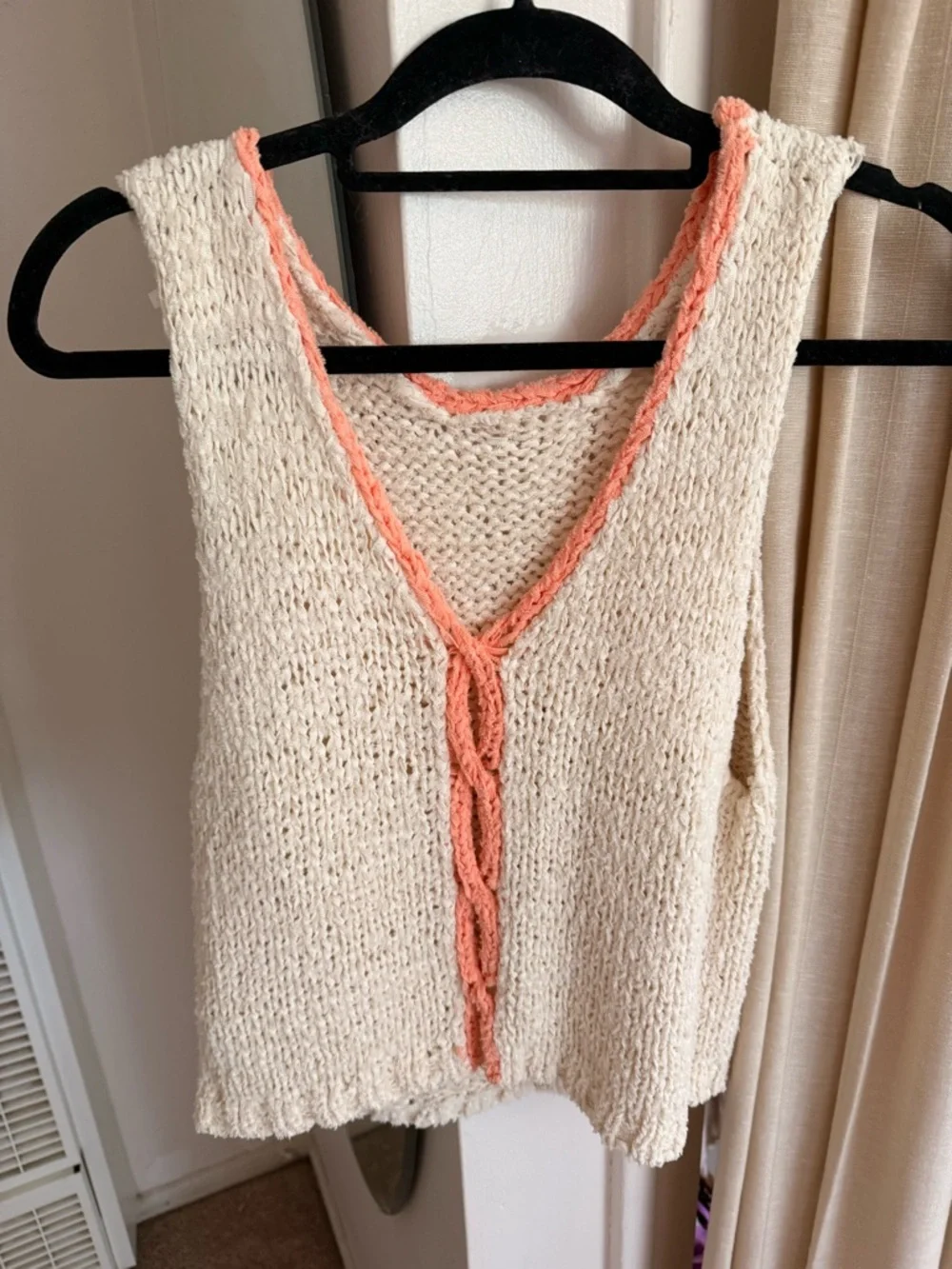 Free People Cream Knit Tank with Coral Trim - Picture 1 of 2